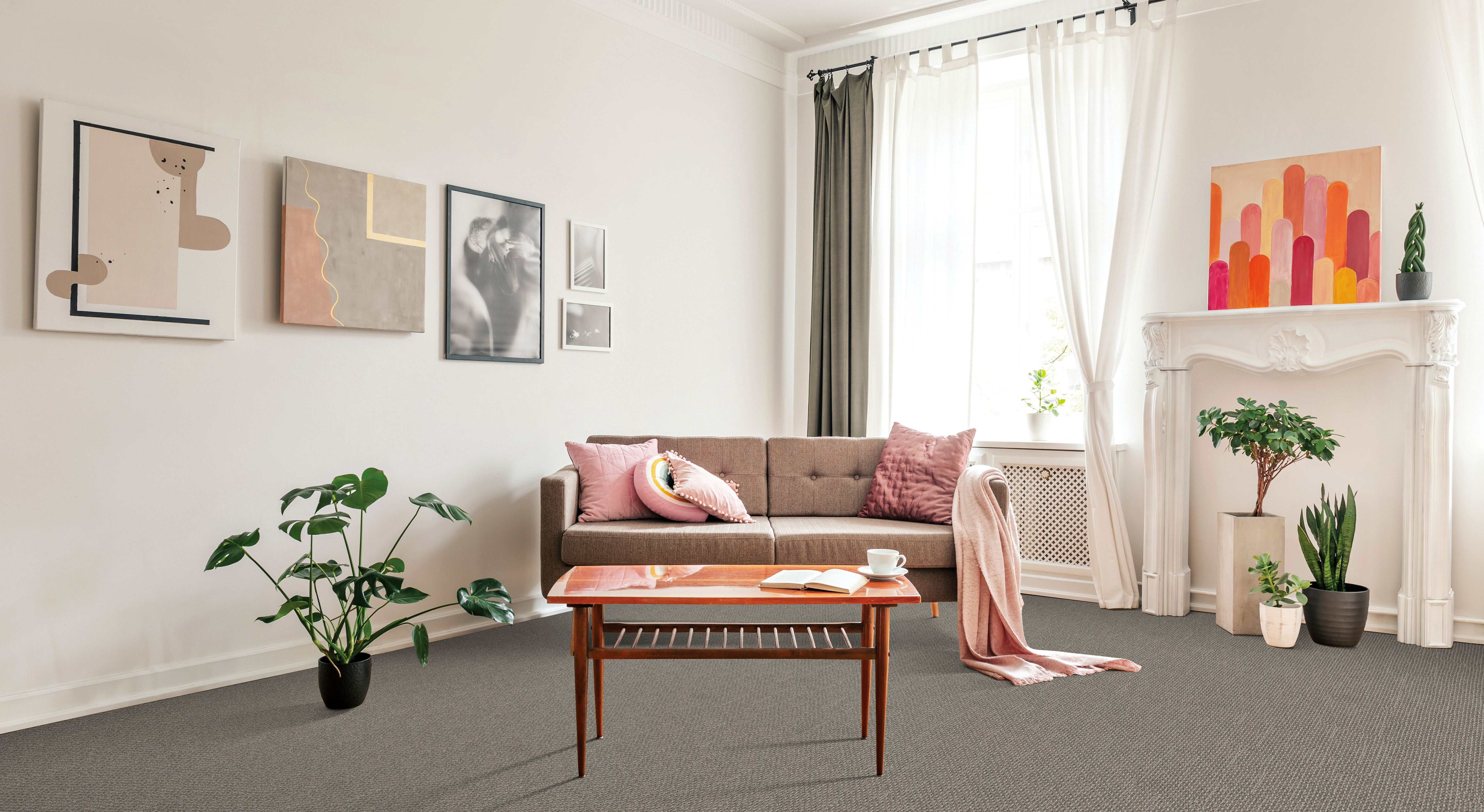 Newly installed carpet flooring with neutral tones 